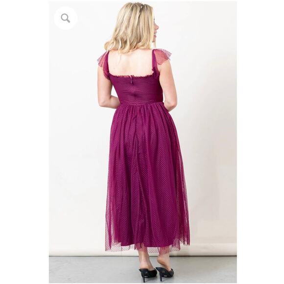 Lulu's Burgundy tulle dress midi length size XS - Picture 3 of 14